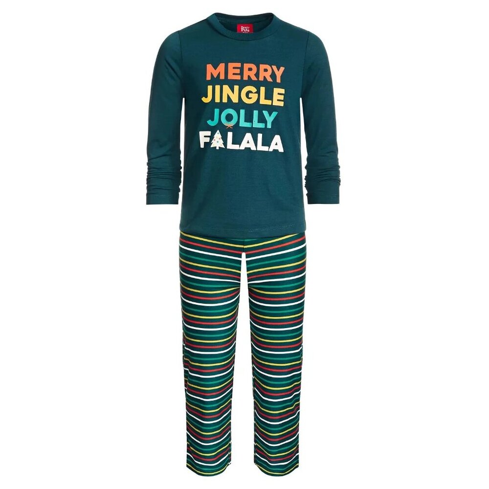 Family Pajamas Unisex Kids Boys Girls 2-Piece PJ Set, Green Stripe, Medium / 8
